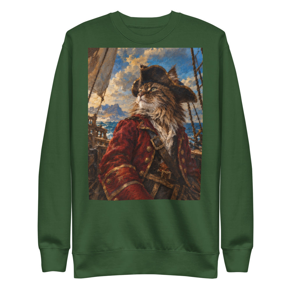 Custom cat portrait sweatshirt, Pirate style, Forest Green, flat