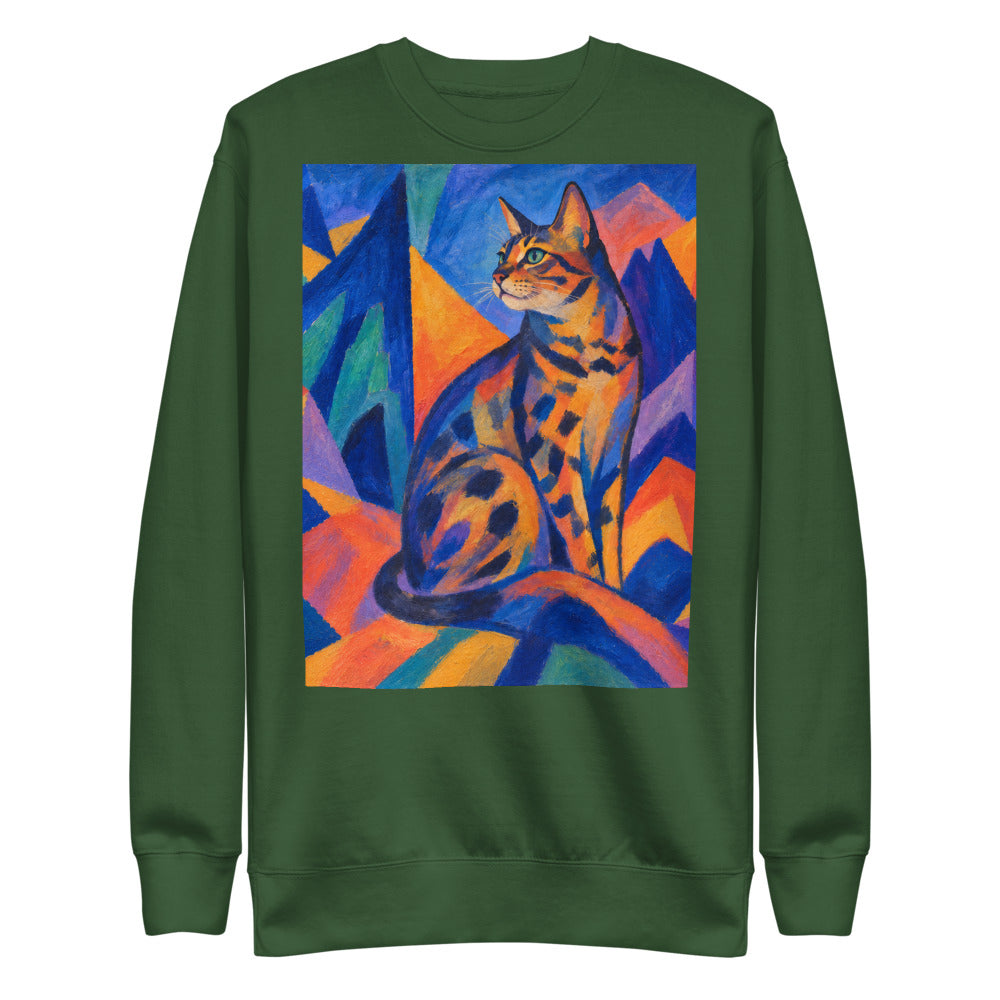 Custom cat portrait sweatshirt, Expressionism style, Forest Green, flat