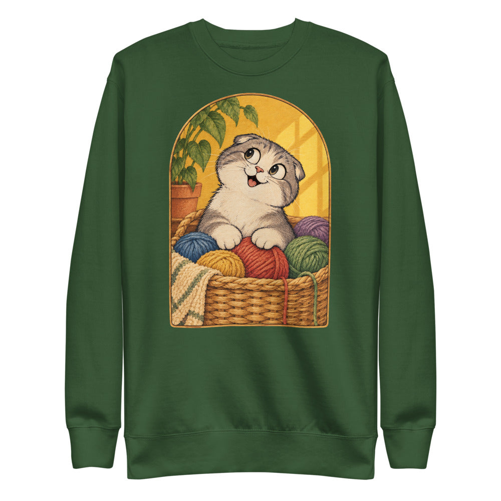 Custom cat portrait sweatshirt, Cartoon style, Forest Green, flat