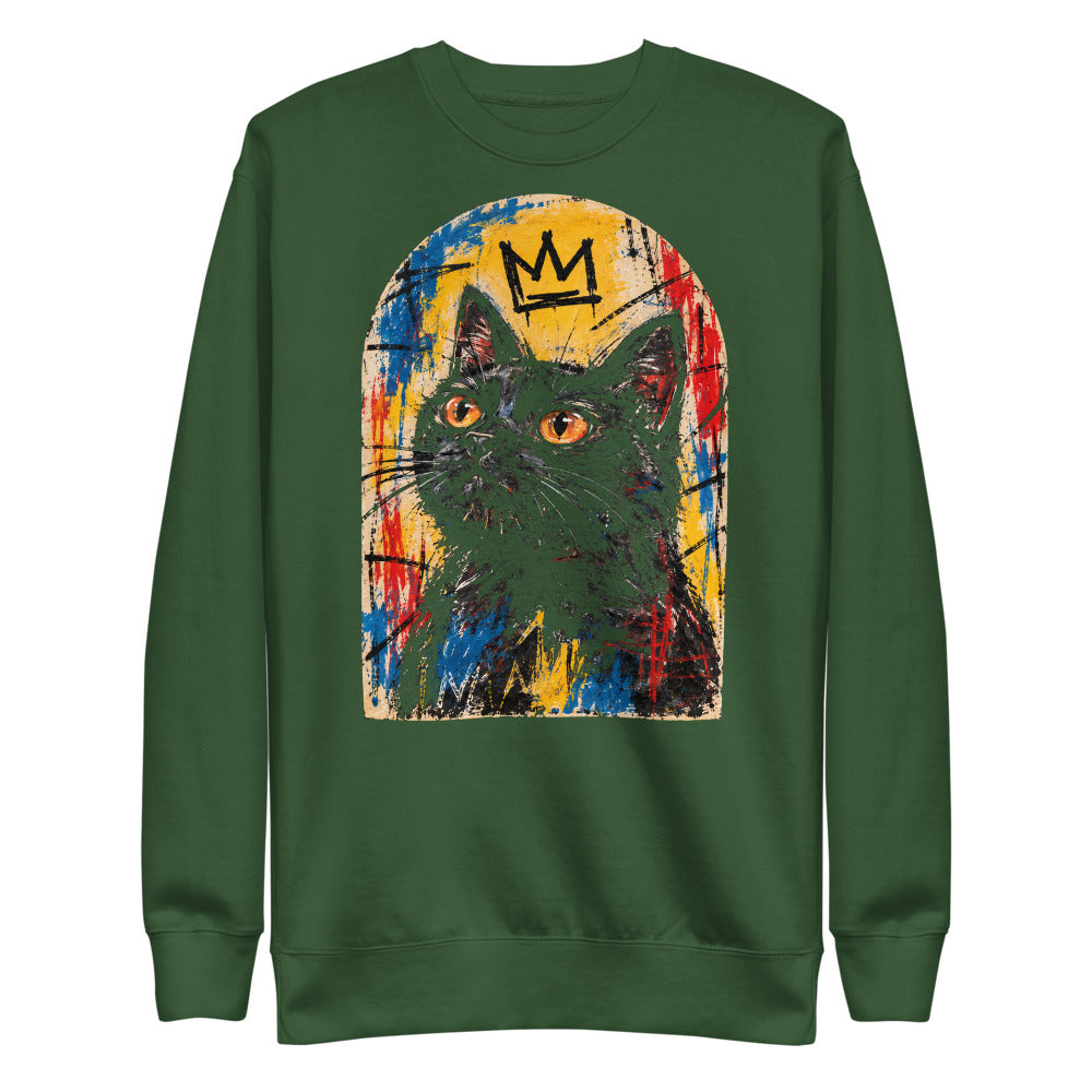 Custom cat portrait sweatshirt, Basquiat style, Forest Green, flat