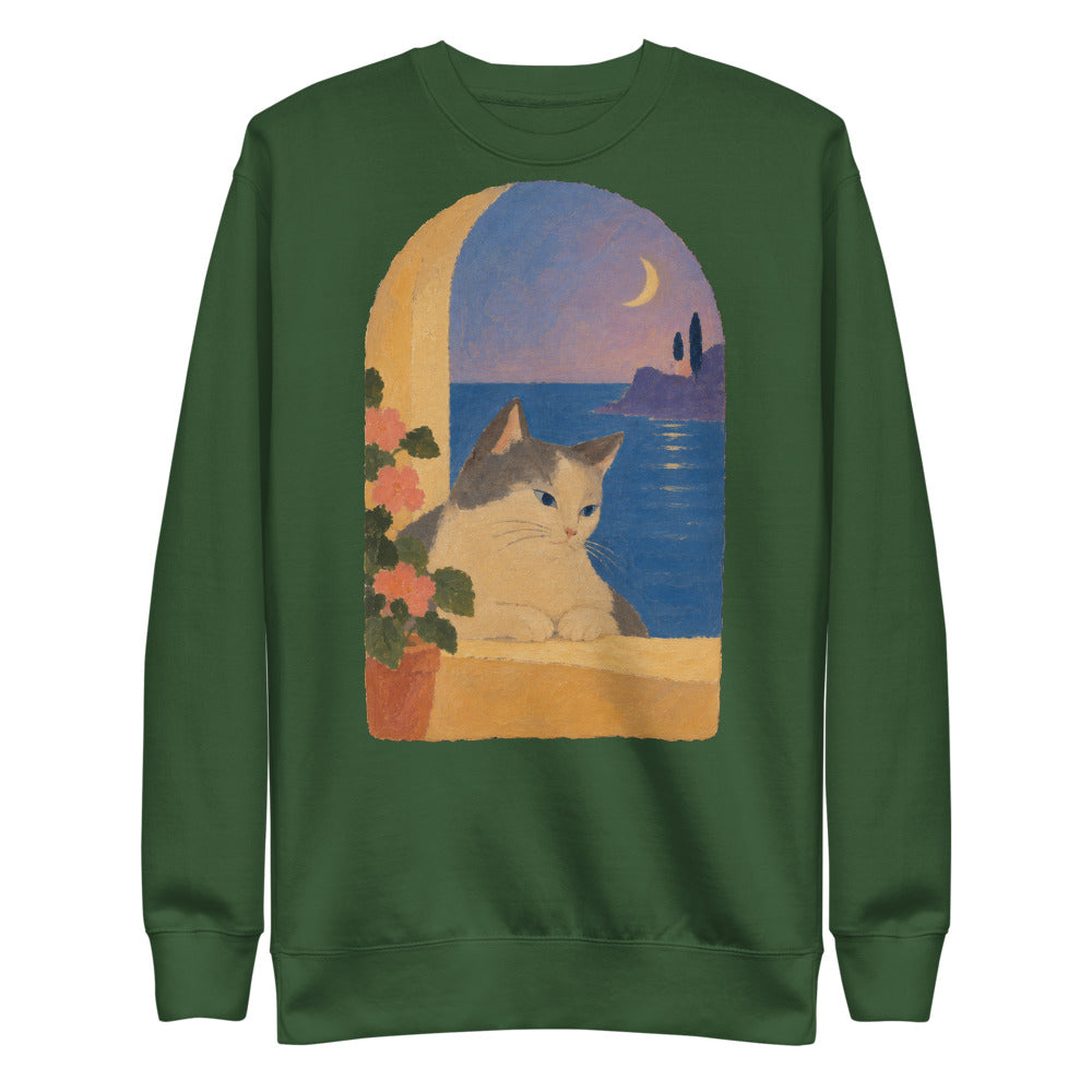 Custom cat portrait sweatshirt, Modern Minimalism style, Forest Green, flat