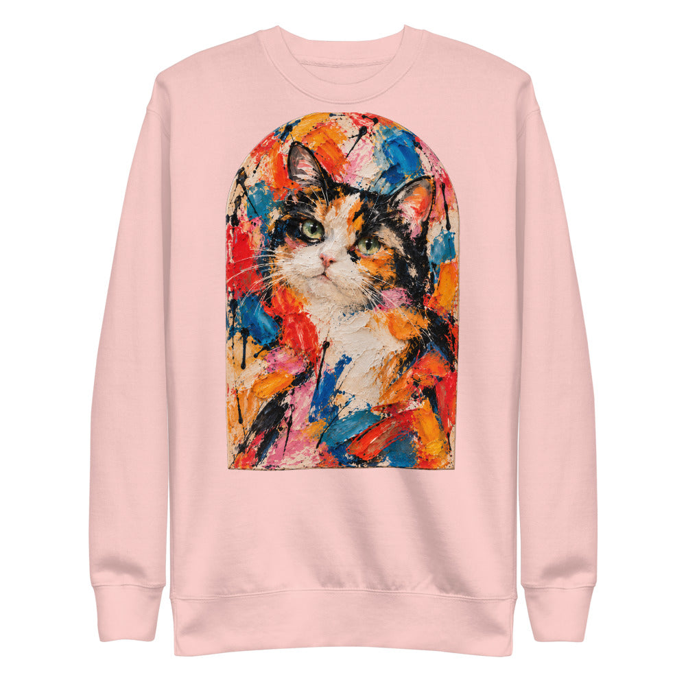 Custom cat portrait sweatshirt, Abstract Expressionism style, Light Pink, flat