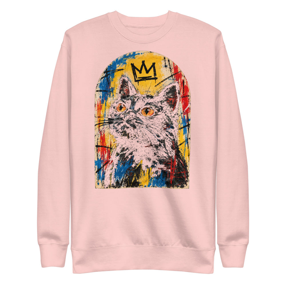 Custom cat portrait sweatshirt, Basquiat style, Light Pink, flat
