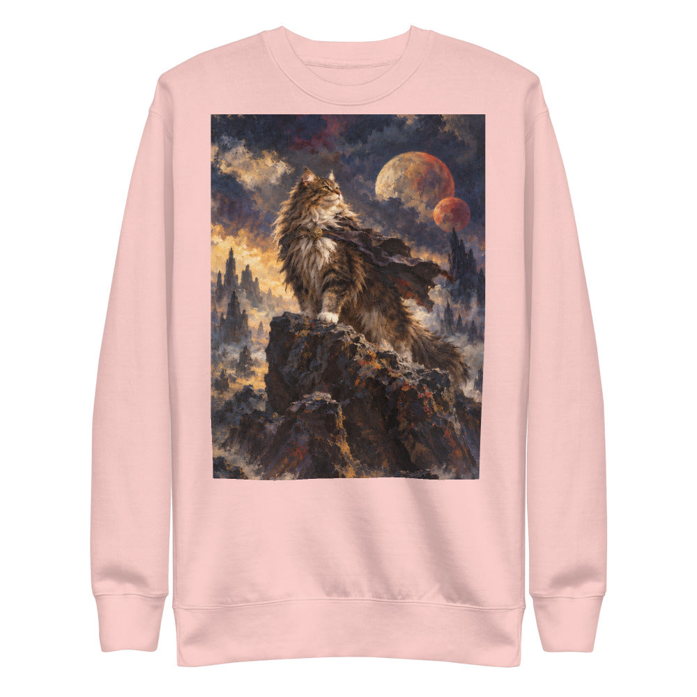 Custom cat portrait sweatshirt, Sci-Fi Fantasy style, Light Pink, flat
