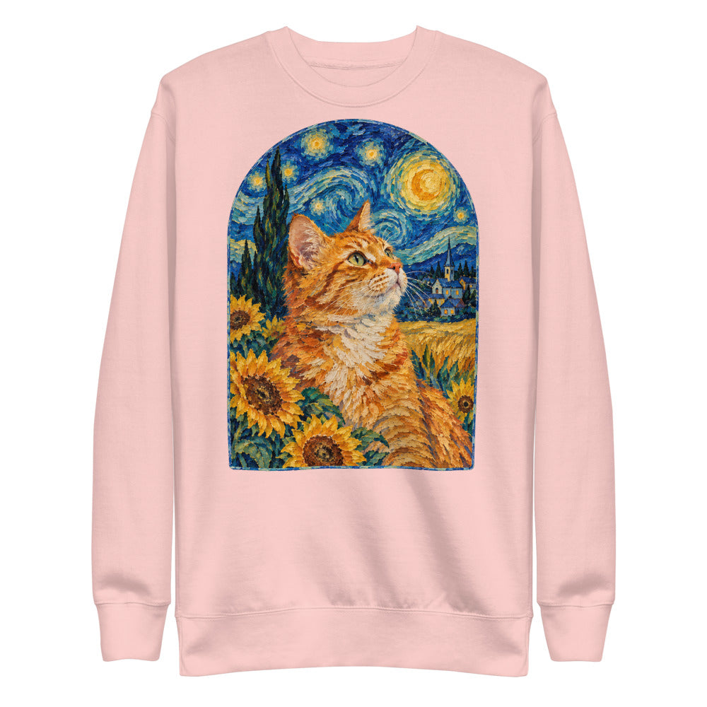 Custom cat portrait sweatshirt, Van Gogh style, Light Pink, flat