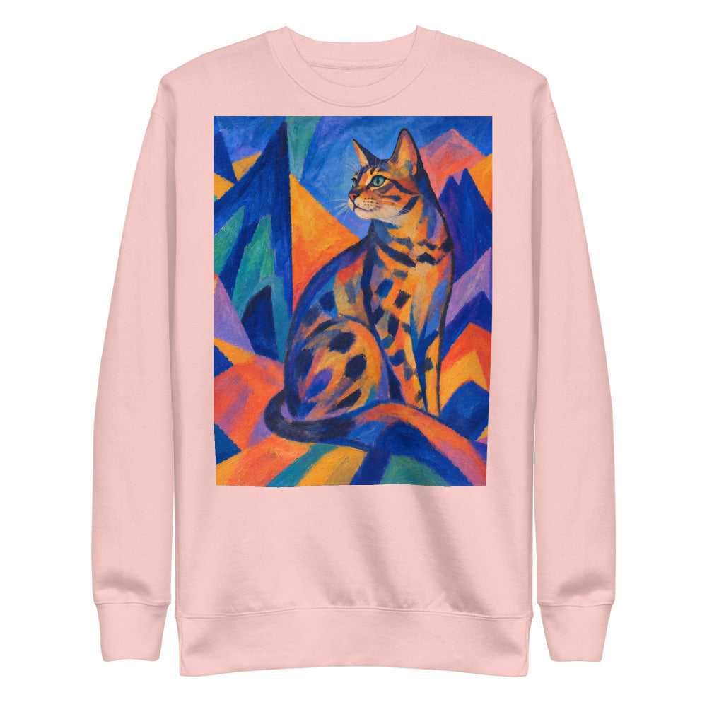 Custom cat portrait sweatshirt, Expressionism style, Light Pink, flat