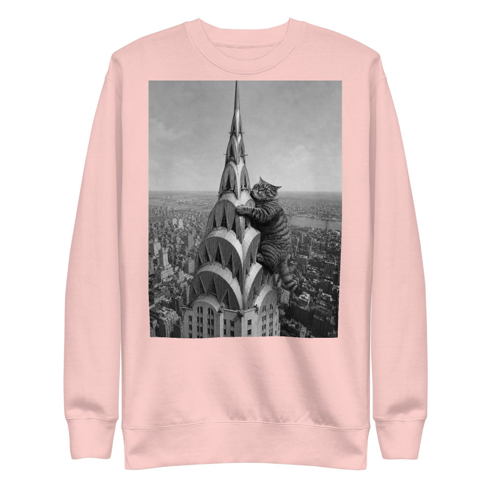 Custom cat portrait sweatshirt, Chrysler Building style, Light Pink, flat