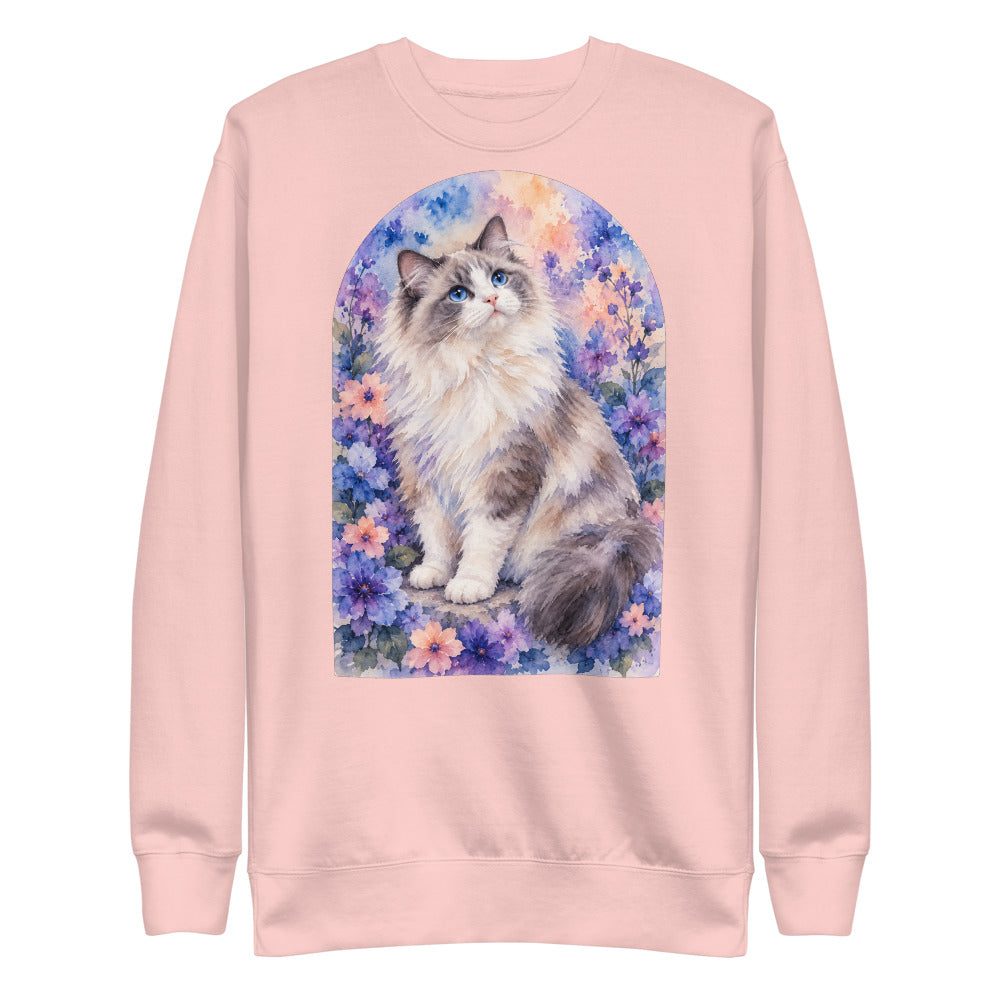 Custom cat portrait sweatshirt, Watercolor style, Light Pink, flat