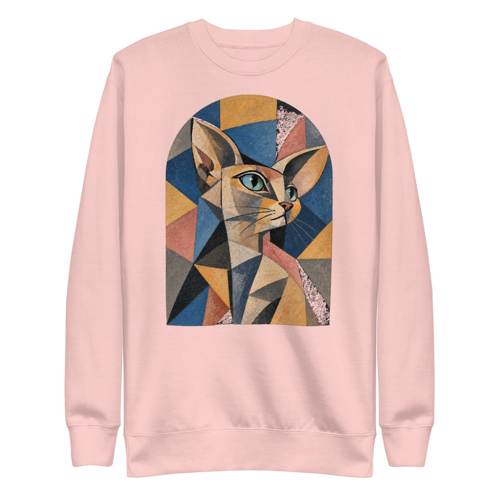 Custom cat portrait sweatshirt, Cubism style, Light Pink, flat