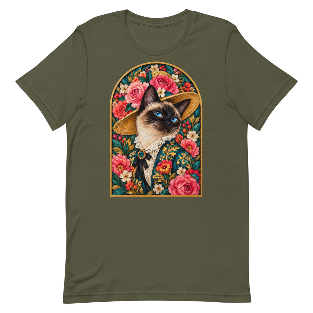Custom cat portrait t-shirt, Pop Art style, Military Green, flat