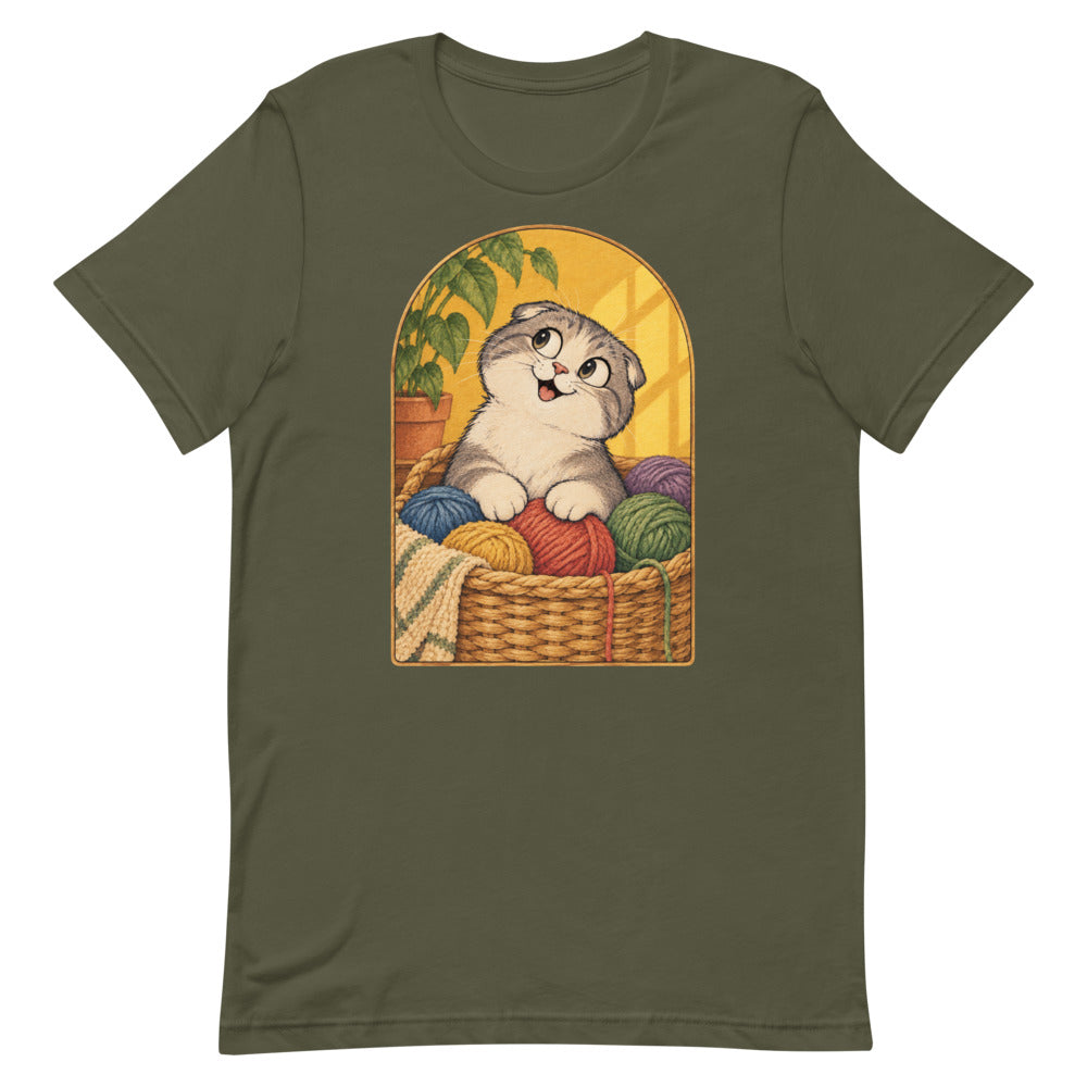 Custom cat portrait t-shirt, Cartoon style, Military Green, flat