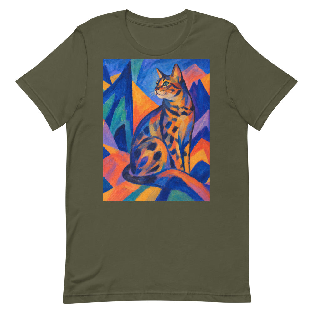 Custom cat portrait t-shirt, Expressionism style, Military Green, flat