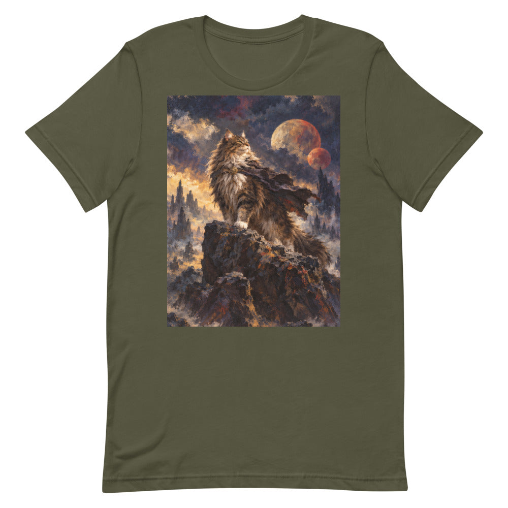 Custom cat portrait t-shirt, Sci-Fi Fantasy style, Military Green, flat