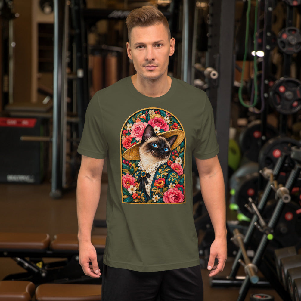Custom cat portrait t-shirt, Pop Art style, Military Green, worn