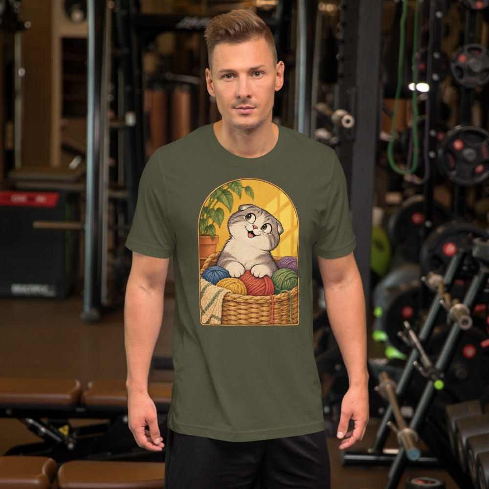 Custom cat portrait t-shirt, Cartoon style, Military Green, worn