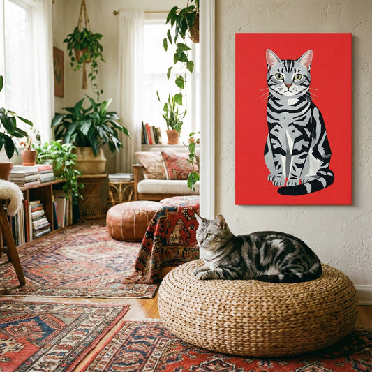 Folk Graphic Cat Canvas