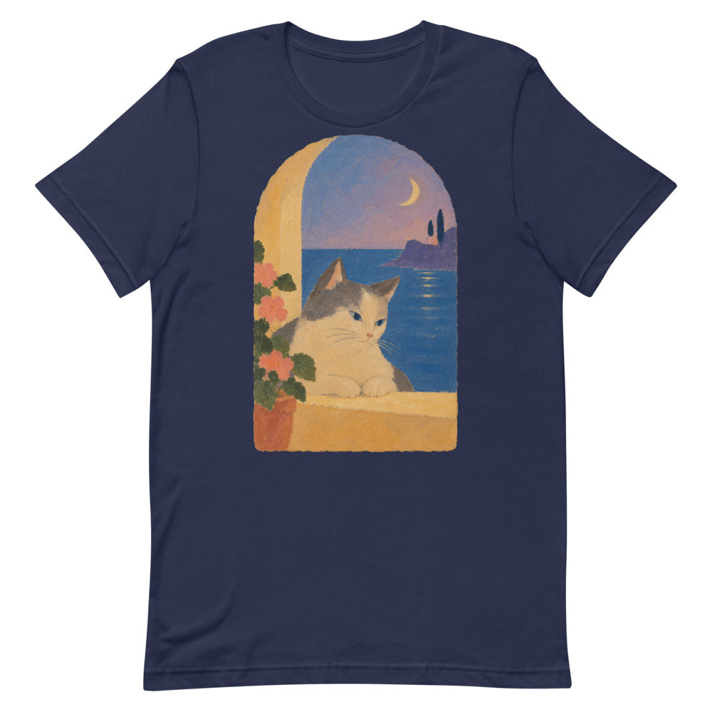 Custom cat portrait t-shirt, Modern Minimalism style, Navy, flat