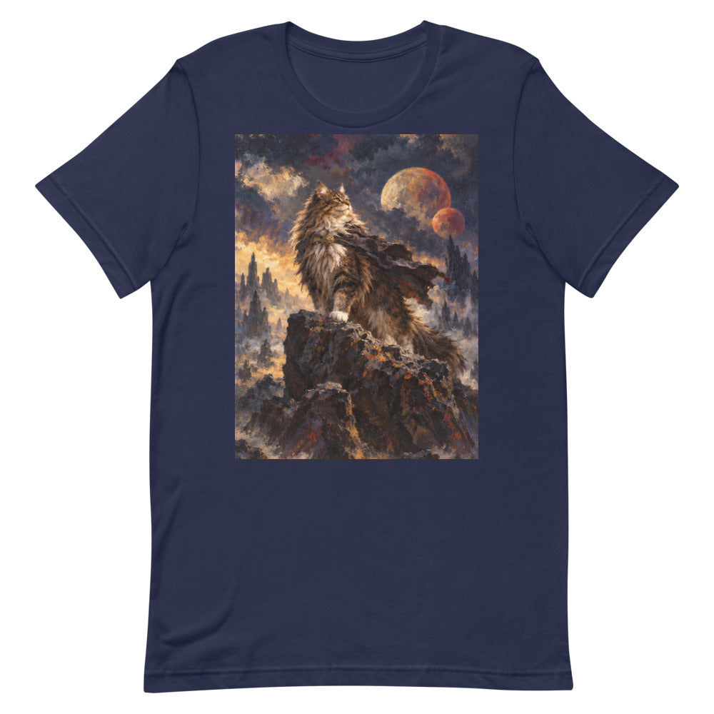 Custom cat portrait t-shirt, Sci-Fi Fantasy style, Navy, flat