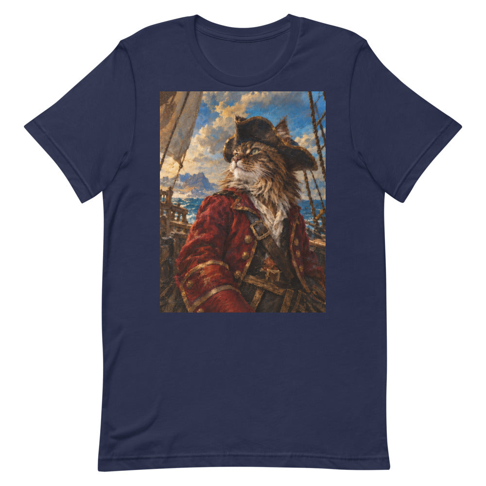 Custom cat portrait t-shirt, Pirate style, Navy, flat
