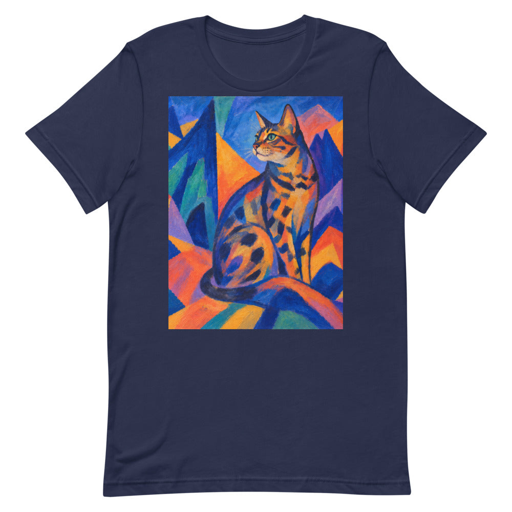 Custom cat portrait t-shirt, Expressionism style, Navy, flat