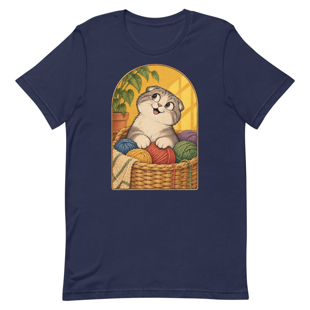 Custom cat portrait t-shirt, Cartoon style, Navy, flat