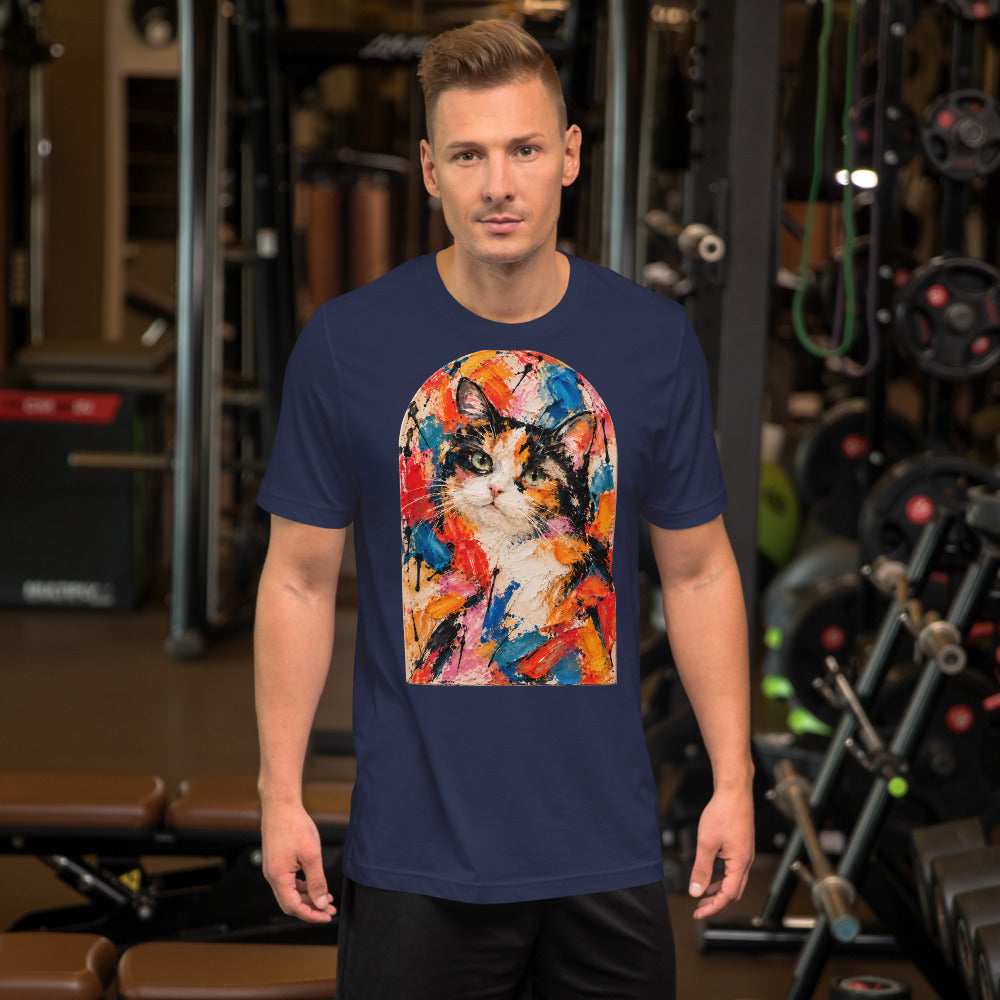Custom cat portrait t-shirt, Abstract Expressionism style, Navy, worn