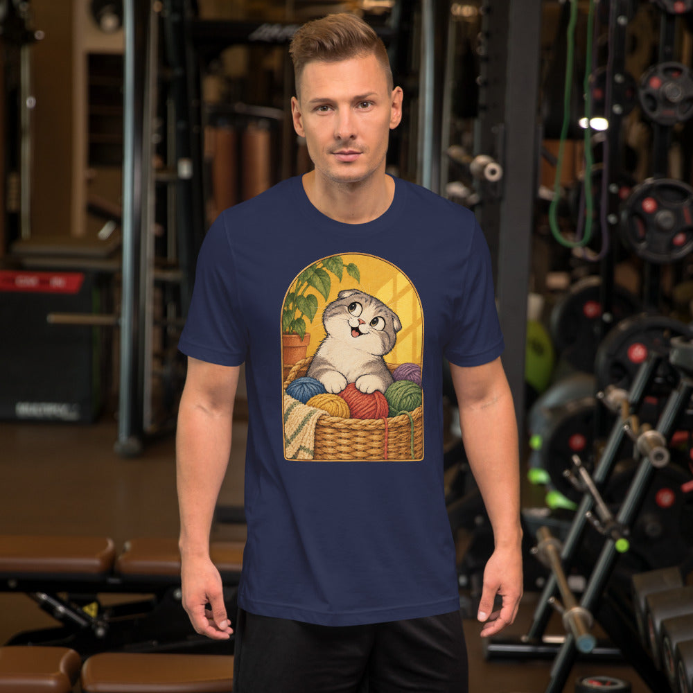 Custom cat portrait t-shirt, Cartoon style, Navy, worn