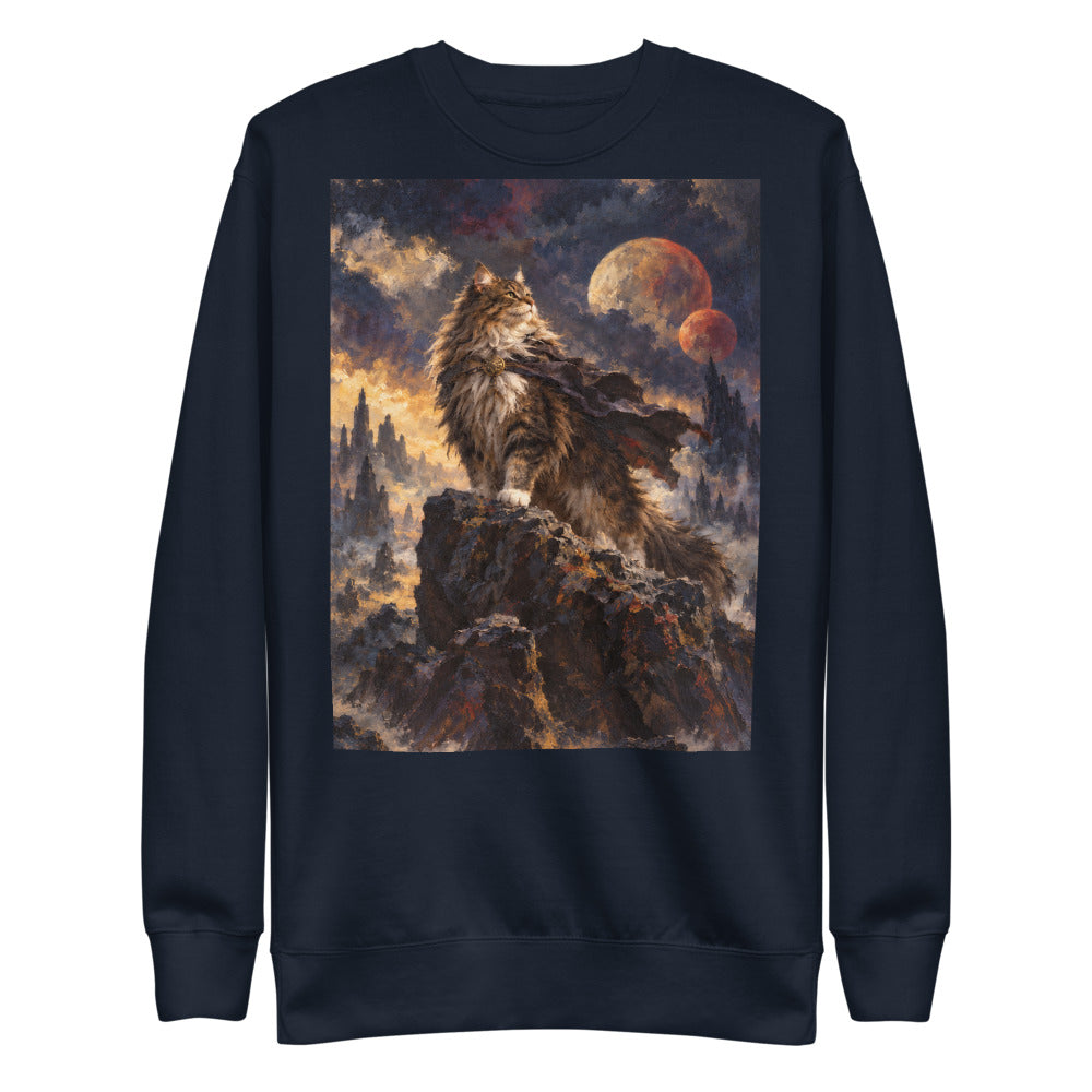 Custom cat portrait sweatshirt, Sci-Fi Fantasy style, Navy, flat