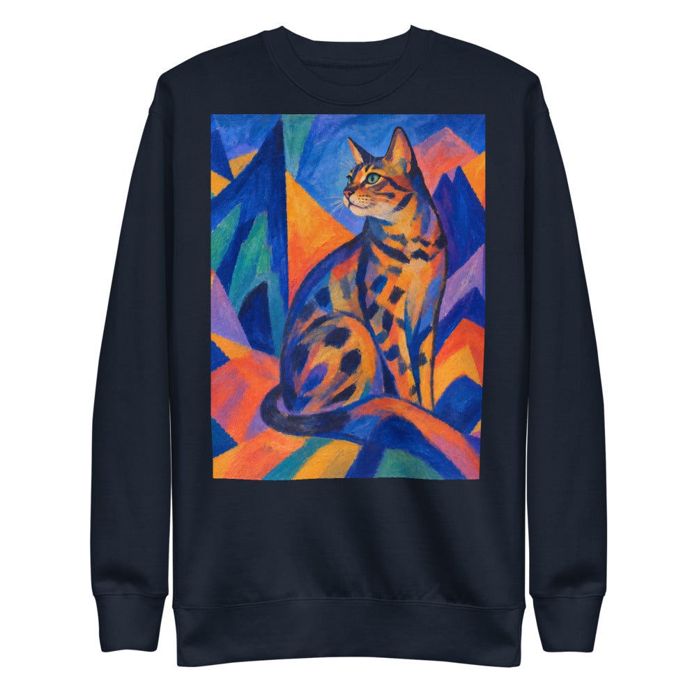 Custom cat portrait sweatshirt, Expressionism style, Navy, flat