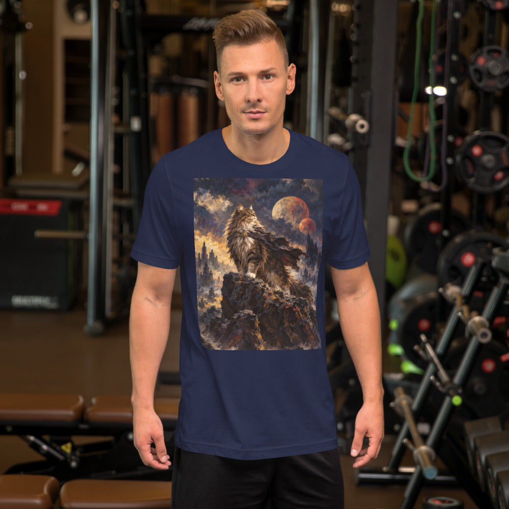 Custom cat portrait t-shirt, Sci-Fi Fantasy style, Navy, worn