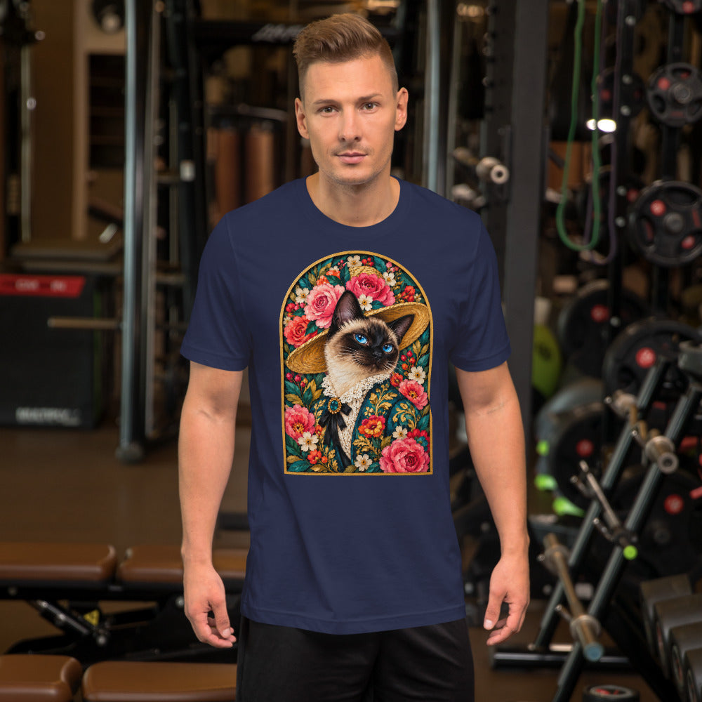 Custom cat portrait t-shirt, Pop Art style, Navy, worn