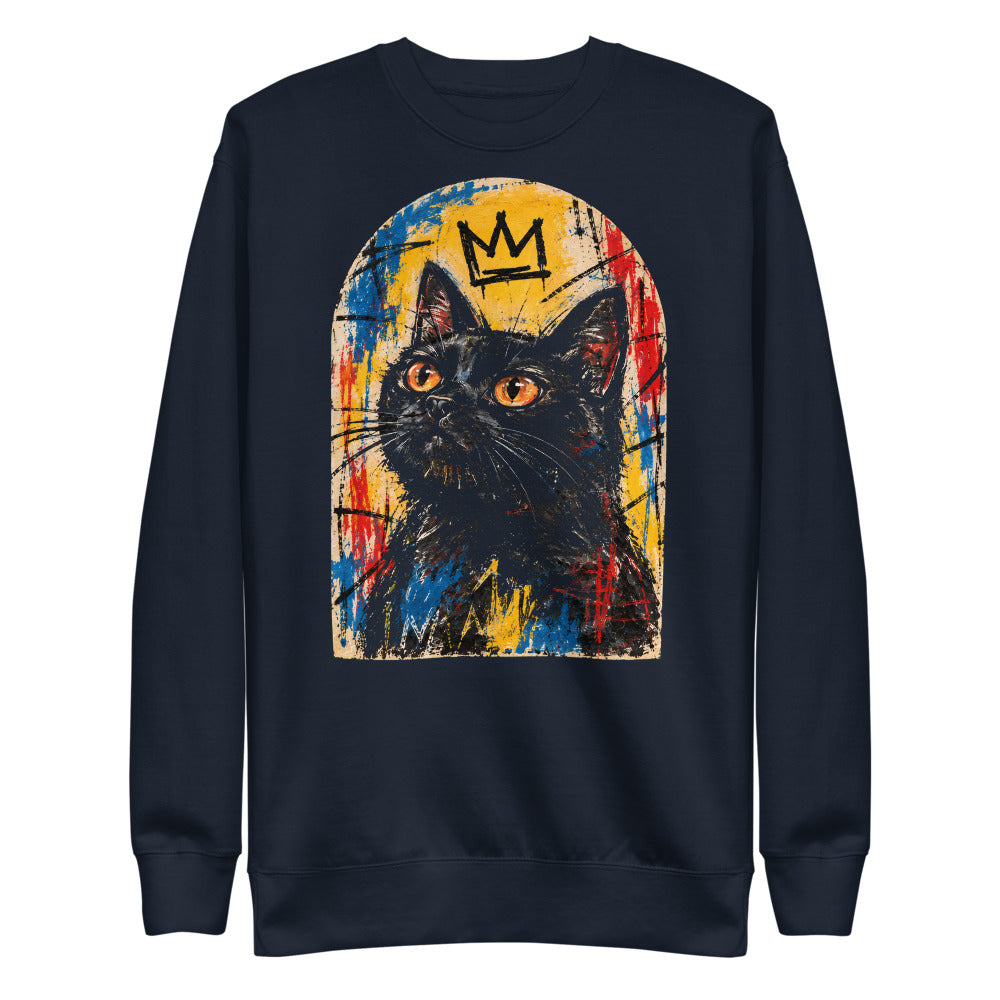 Custom cat portrait sweatshirt, Basquiat style, Navy, flat