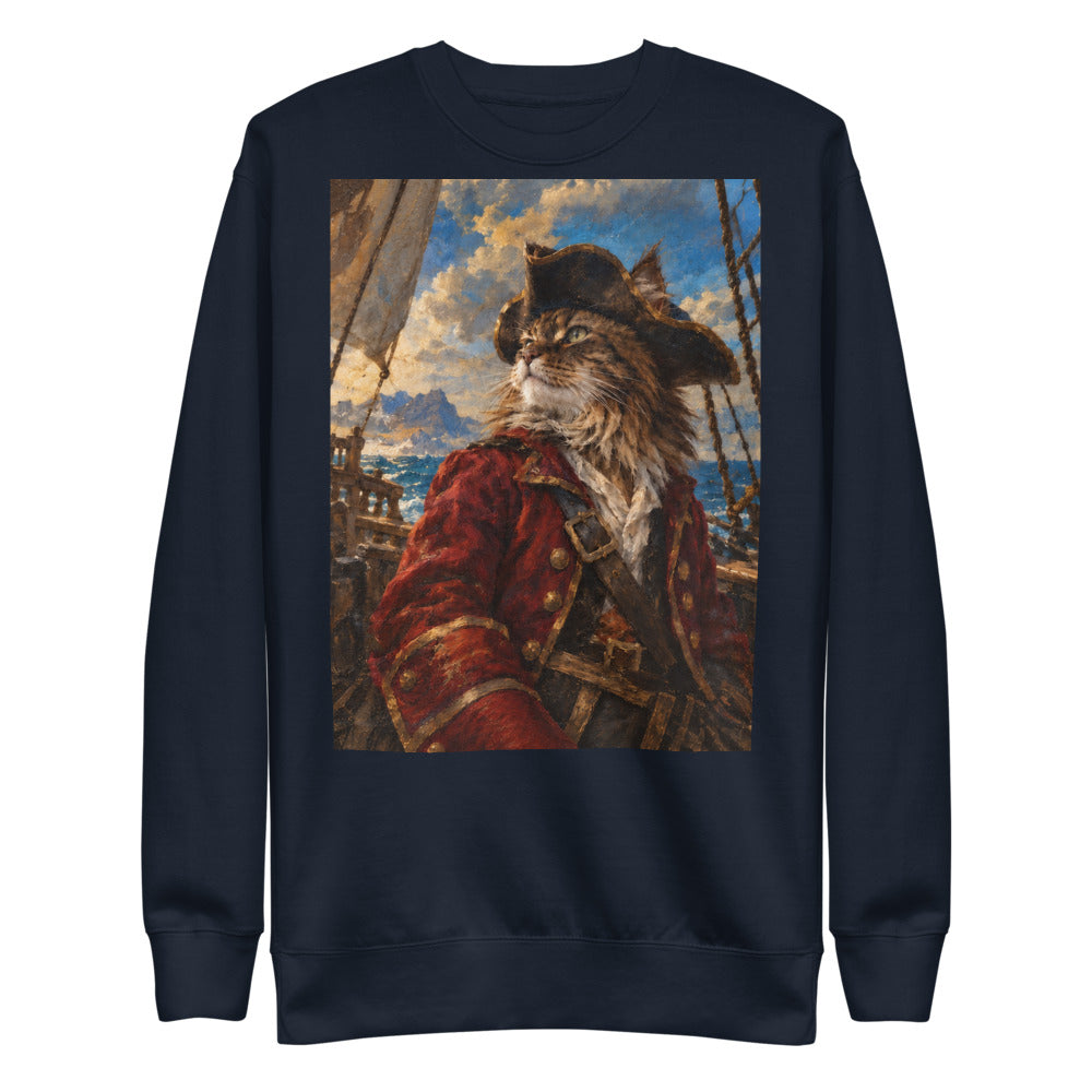Custom cat portrait sweatshirt, Pirate style, Navy, flat