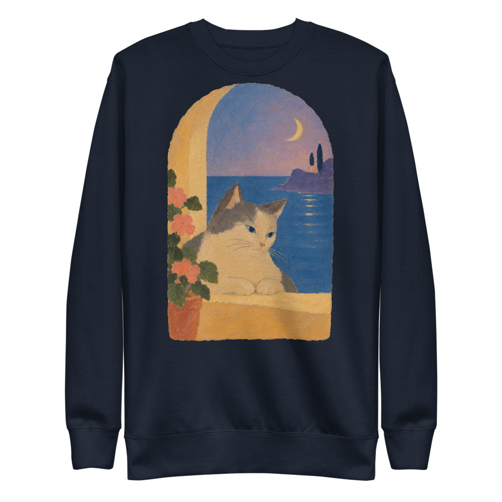 Custom cat portrait sweatshirt, Modern Minimalism style, Navy, flat