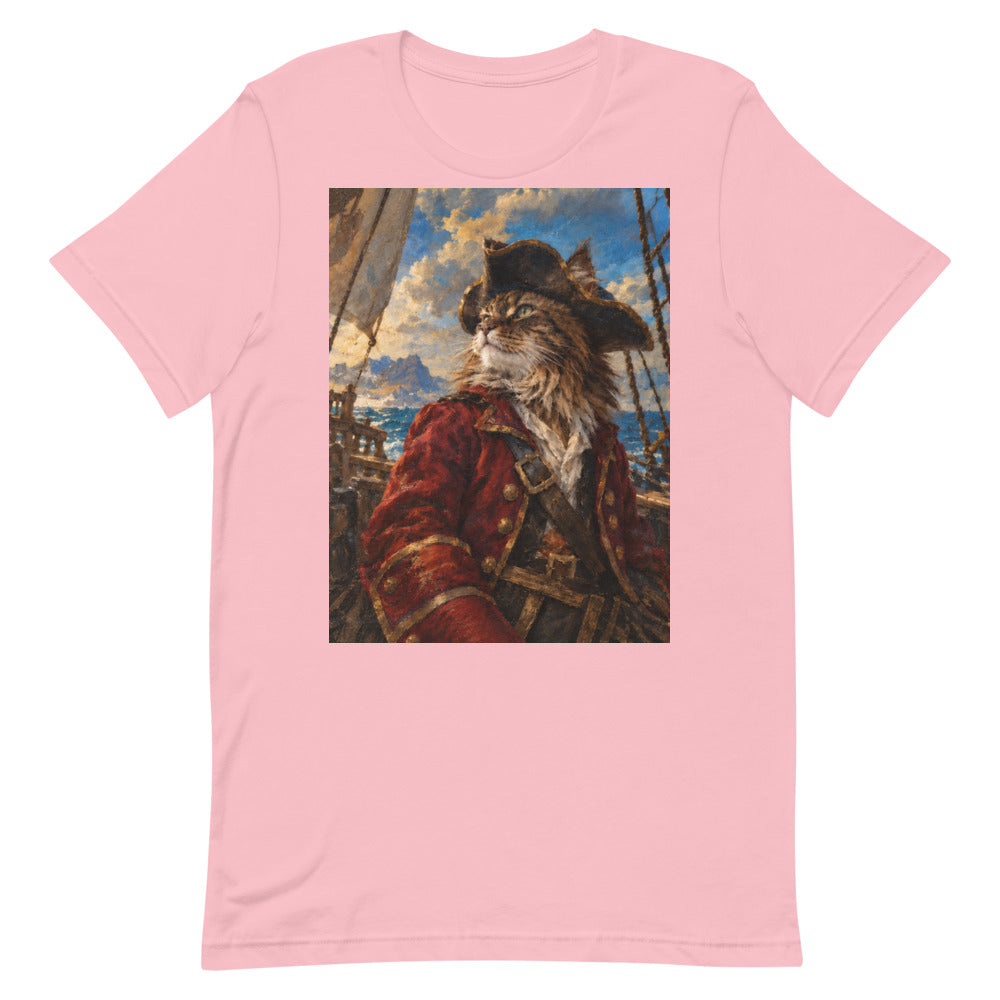 Custom cat portrait t-shirt, Pirate style, Pink, flat