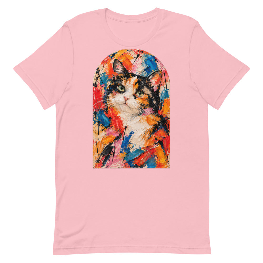 Custom cat portrait t-shirt, Abstract Expressionism style, Pink, flat