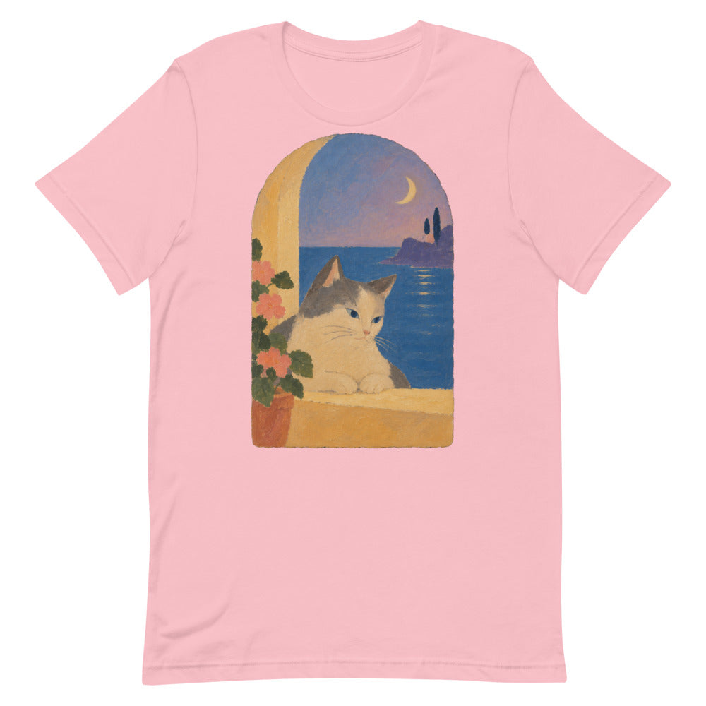 Custom cat portrait t-shirt, Modern Minimalism style, Pink, flat