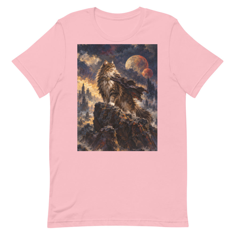 Custom cat portrait t-shirt, Sci-Fi Fantasy style, Pink, flat