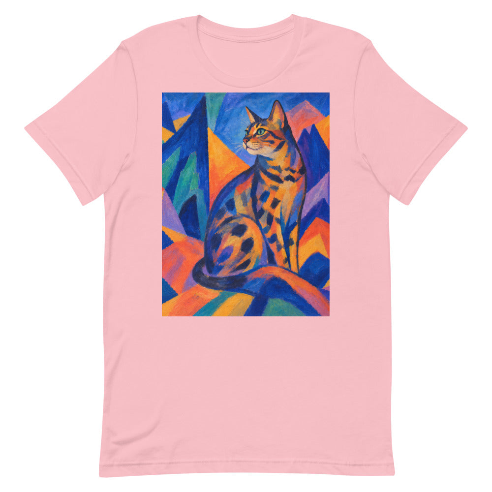 Custom cat portrait t-shirt, Expressionism style, Pink, flat