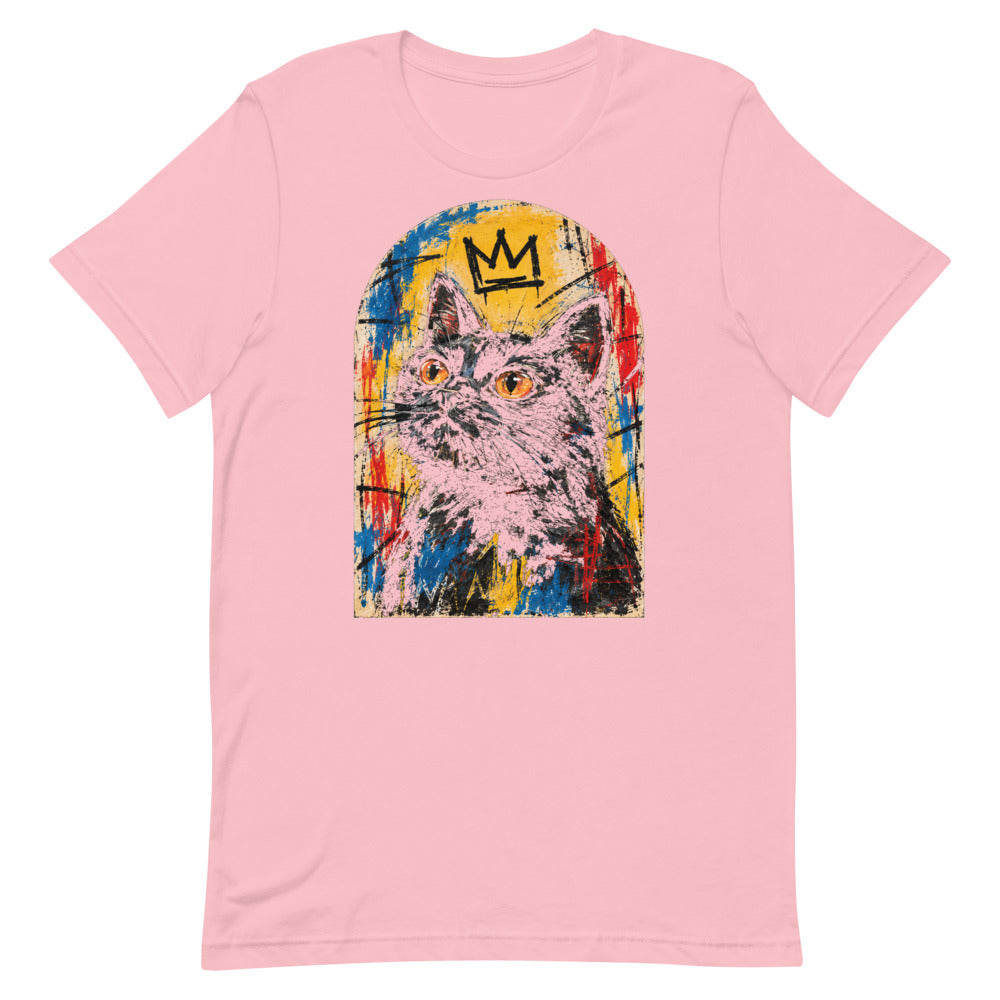 Custom cat portrait t-shirt, Basquiat style, Pink, flat