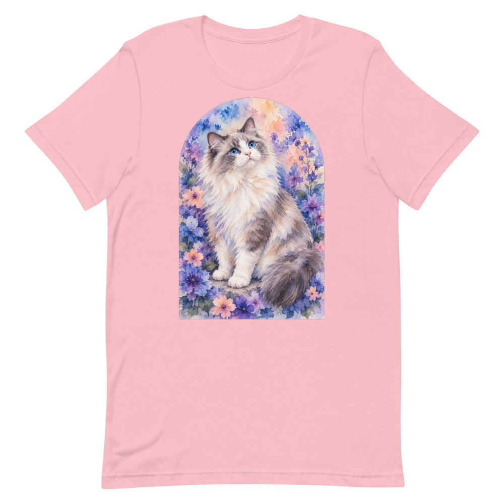Custom cat portrait t-shirt, Watercolor style, Pink, flat