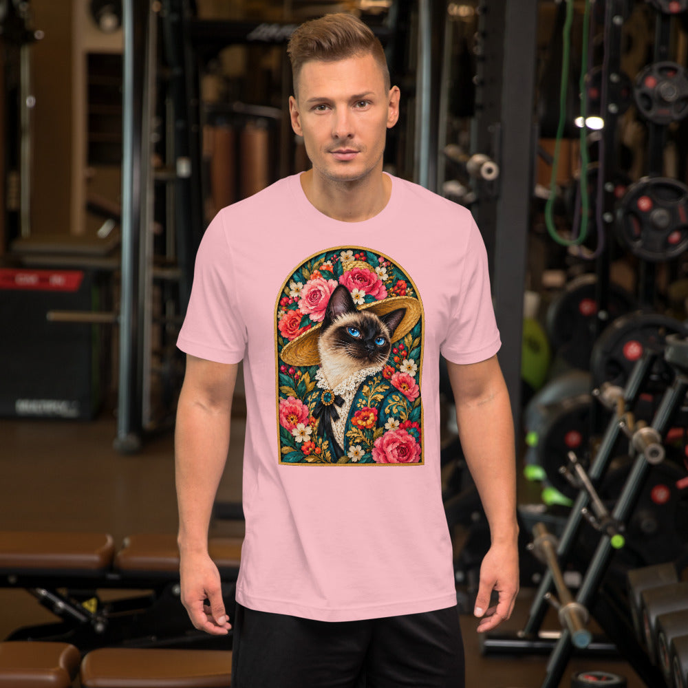 Custom cat portrait t-shirt, Pop Art style, Pink, worn