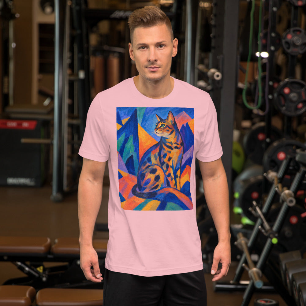 Custom cat portrait t-shirt, Expressionism style, Pink, worn