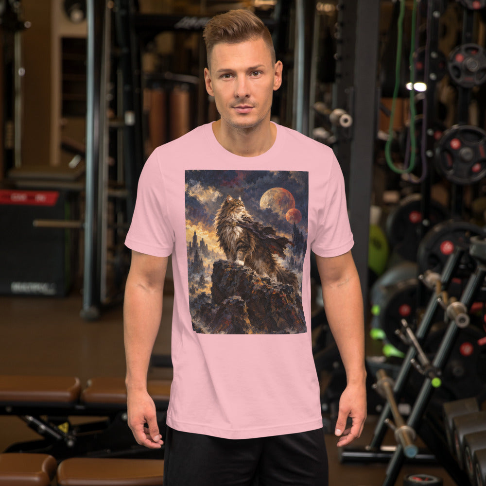 Custom cat portrait t-shirt, Sci-Fi Fantasy style, Pink, worn