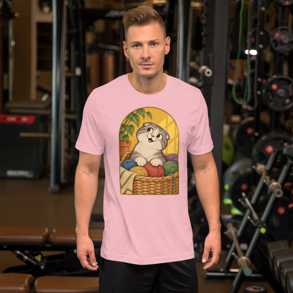 Custom cat portrait t-shirt, Cartoon style, Pink, worn