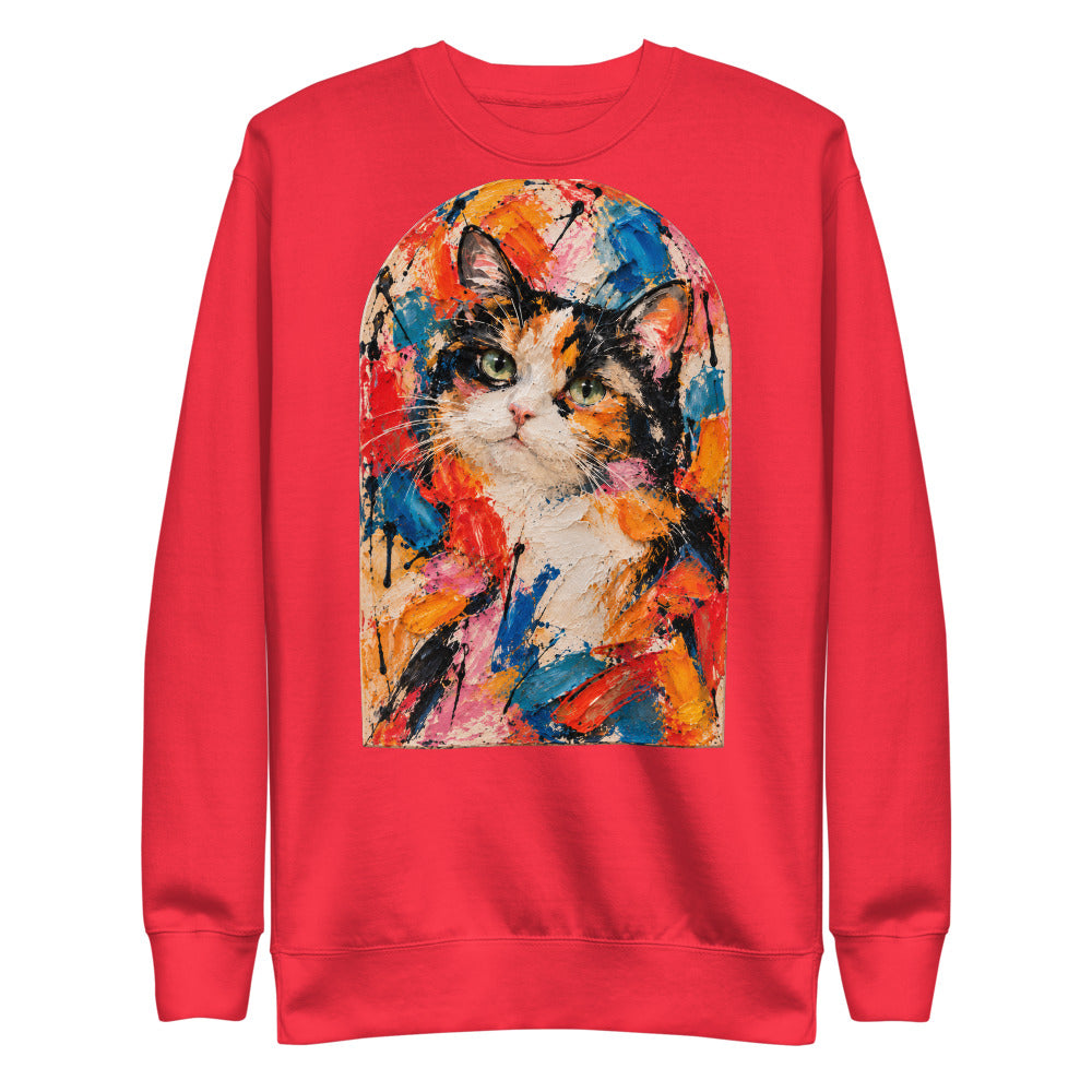 Custom cat portrait sweatshirt, Abstract Expressionism style, Red, flat