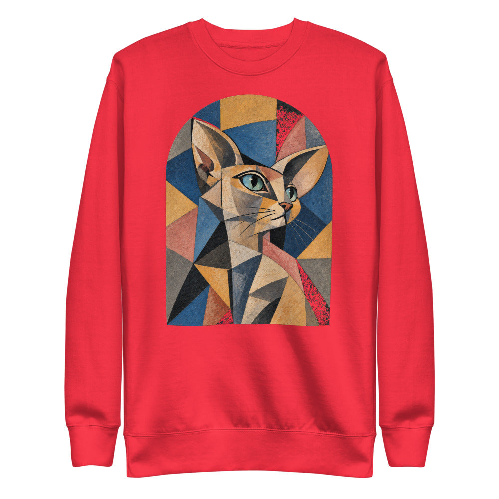 Custom cat portrait sweatshirt, Cubism style, Red, flat