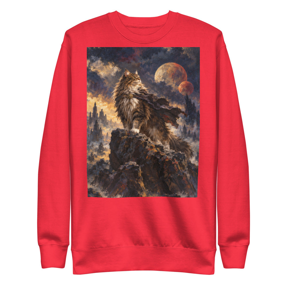 Custom cat portrait sweatshirt, Sci-Fi Fantasy style, Red, flat