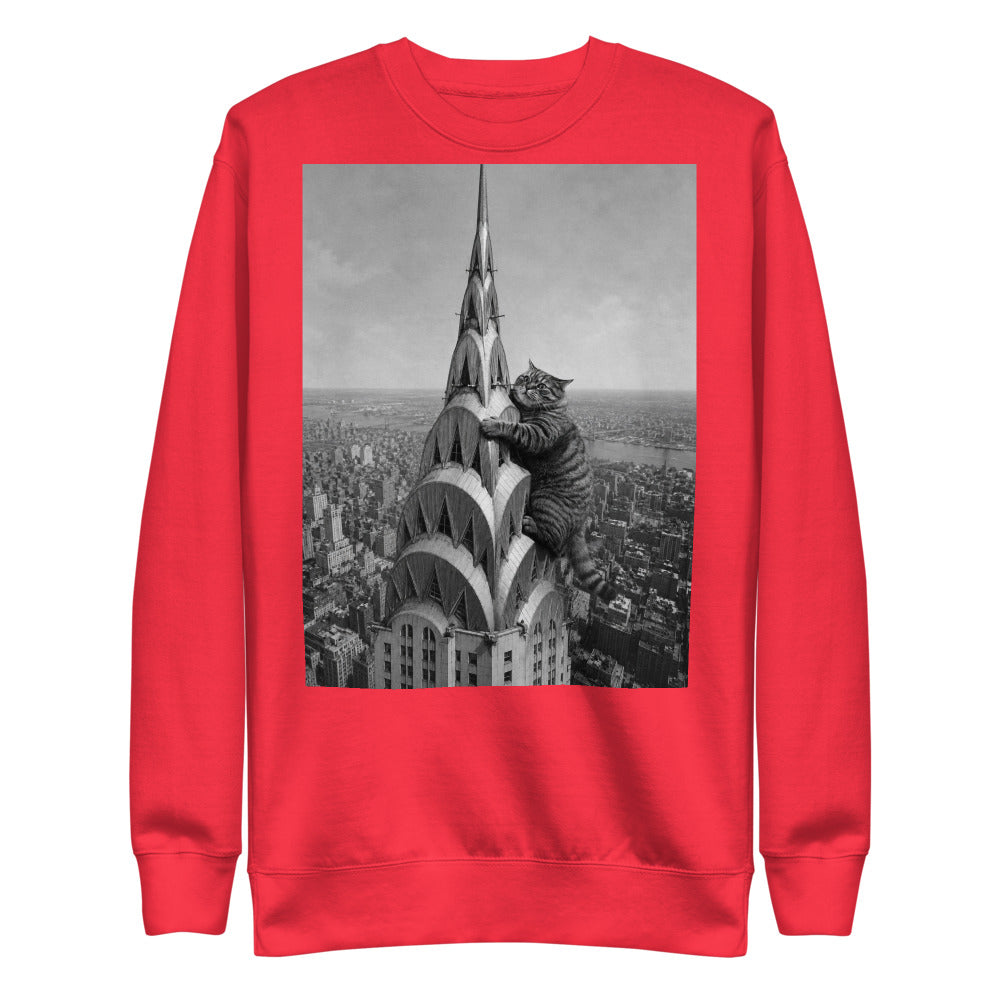Custom cat portrait sweatshirt, Chrysler Building style, Red, flat