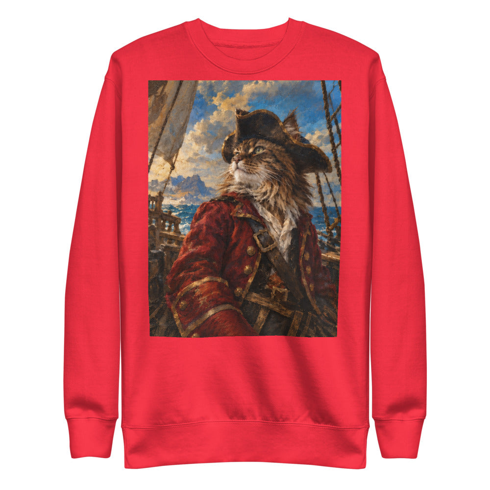 Custom cat portrait sweatshirt, Pirate style, Red, flat
